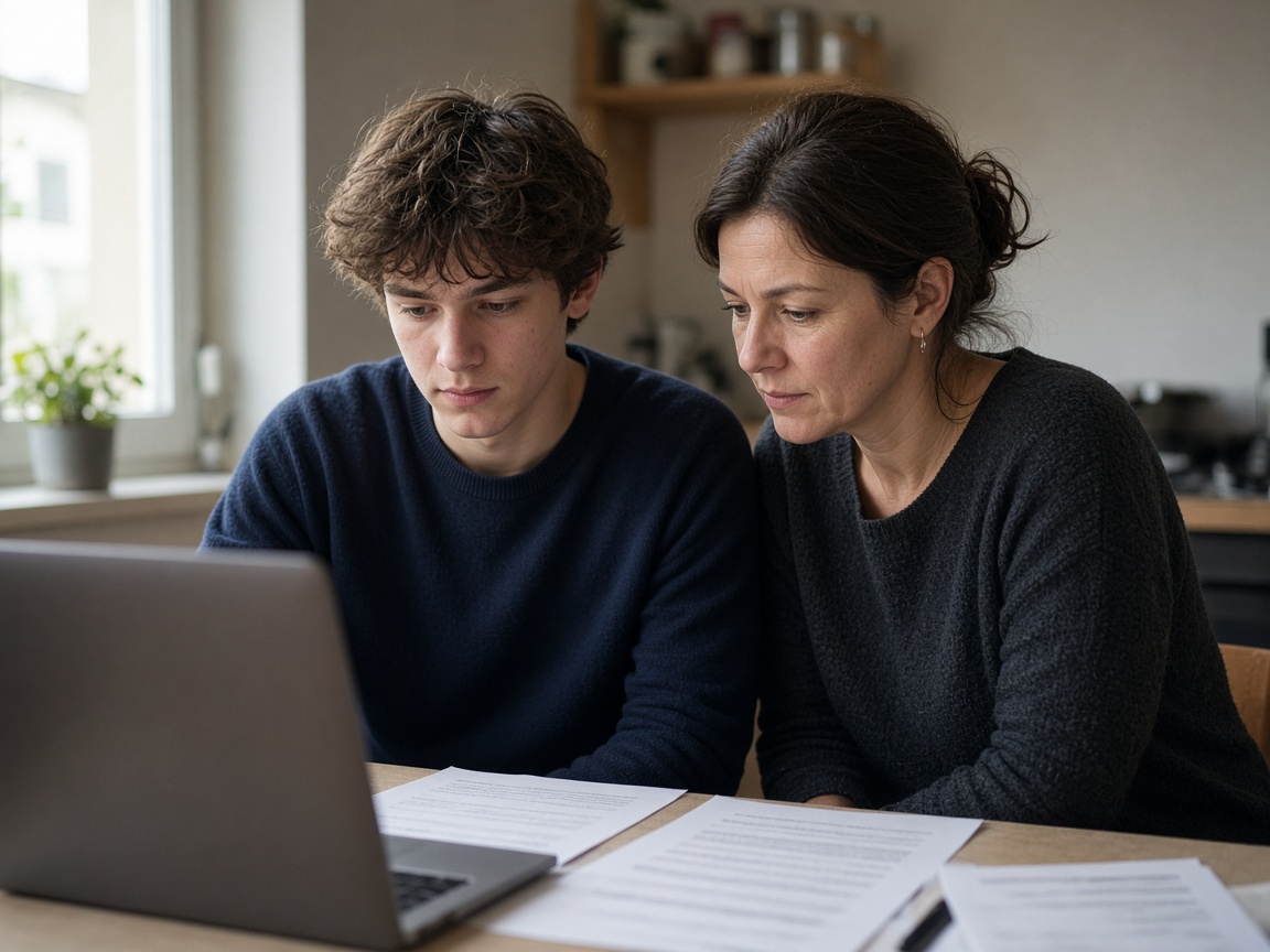 Un jeune et un parent discutent ensemble devant un ordinateur